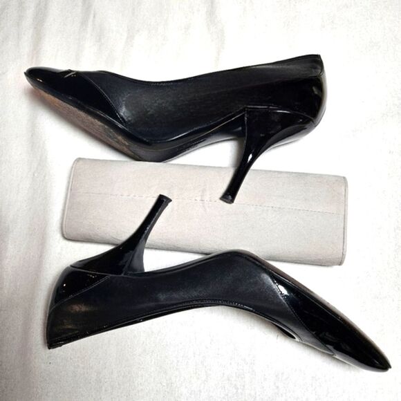 Salvatore Ferragamo Classic Black Calves Leather & Patent Leather Slip On Heels - Picture 6 of 13
